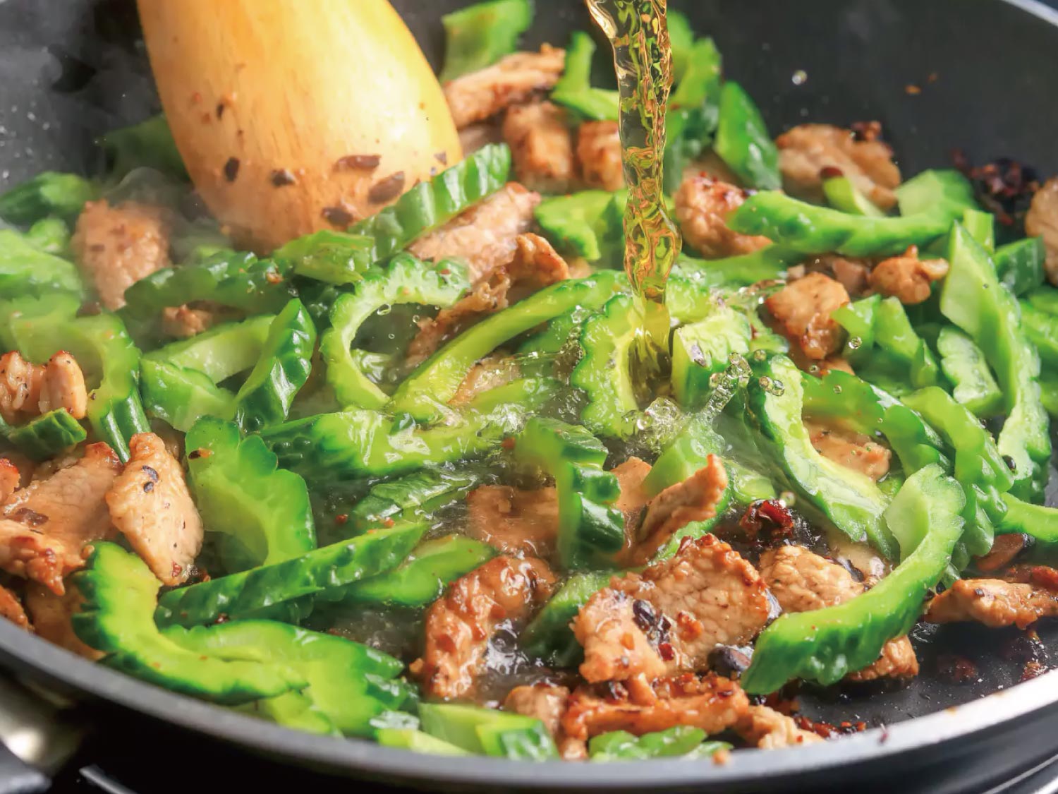 Stir Fry Spanish Iberian Pork Cheek with Bitter Melon